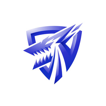 Blue Shield with Dragon HEad Logo Design