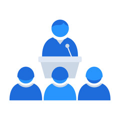 Business conference business people icon with blue outline style. business, conference, seminar, people, meeting, team, presentation. Vector Illustration