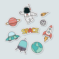 Set of Outer Space cute patch sticker isolated