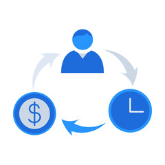 Budget business people icon with blue outline style. icon, business, money, finance, budget, bank, currency. Vector Illustration
