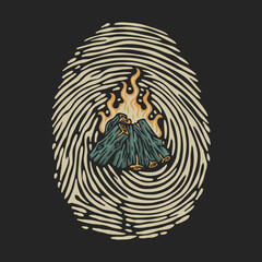 vector illustration the bonfire that was in the middle of human fingerprints for t shirt design