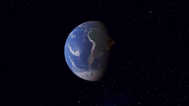  Rotating earth and terminator line against deep space background