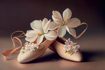 Fototapeta na wymiar Ballet shoes with small flower beautiful shoes