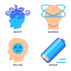 Stress and depression symptoms icon set