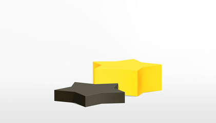 3D yellow and black star podium on white background. 3d illustration.