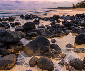 Sunrise on Tide Pool and Lava Rocks at Spreckelsville Beach, Maui, Hawaii, USA