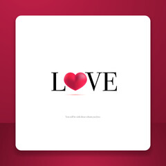 Red white happy valentine greeting card background with square size for social media post. Hearth shape background. Vector illustration