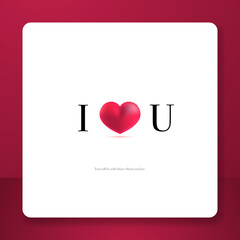 Red white happy valentine greeting card background with square size for social media post. Hearth shape background. Vector illustration