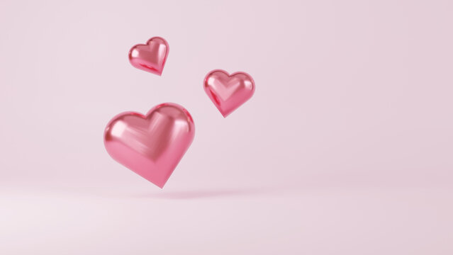 Pink heart on pink background. 3D Render. Happy valentine day concept.