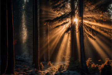 Beautiful bright sunlight throug the Forrest