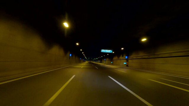 Timelapse - Driving an empty highway at night during lockdown in Greece
