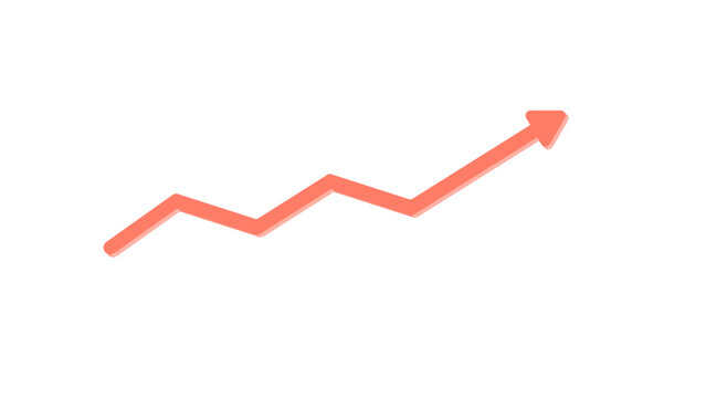 上下しながら右肩上がりしている長い矢印のアイコン - 赤 - 上昇･成長･増益･赤字のイメージ素材