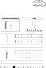 	
Alphabet tracing worksheet with letter and vocabulary I