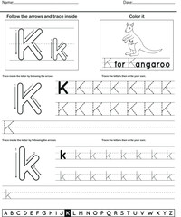 	
Alphabet tracing worksheet with letter and vocabulary K