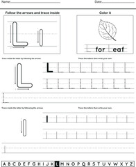 	
Alphabet tracing worksheet with letter and vocabulary L