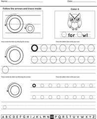 	
Alphabet tracing worksheet with letter and vocabulary O