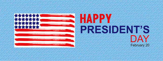 Happy President's day poster, banner, greeting card illustration. Hand drawn US flag.