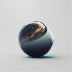 shiny marble with galaxy inside isolated studio shot gray background, generative ai