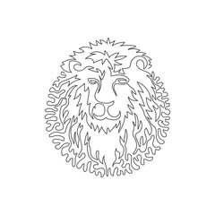 Continuous one curve line drawing of ferocious lion. Abstract art in circle. Single line editable stroke vector illustration of carnivore mammal for logo, wall decor, poster print decoration