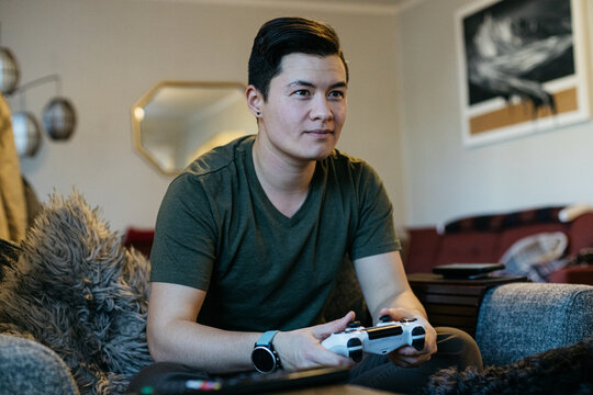 Transgender man plays video game 