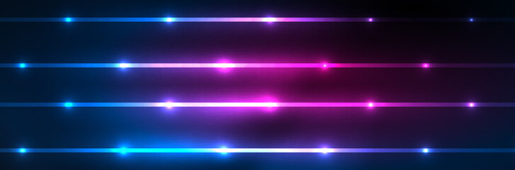 Shiny neon lights, dark abstract background with blurred magic neon light curved lines