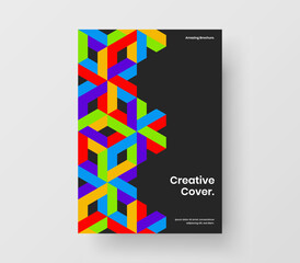 Vivid placard A4 vector design layout. Multicolored mosaic hexagons cover illustration.