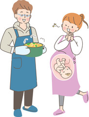 妊婦さんのために鍋料理をする夫