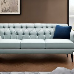 a photo of A retro-inspired couch with tufted detailing and curved arms, Generative AI