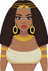 Cartoon Black African Egyptian Queen or Pharaoh Vector Illustration