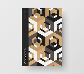 Bright mosaic hexagons front page concept. Multicolored booklet A4 design vector layout.