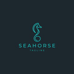 Seahorse line style logo design template