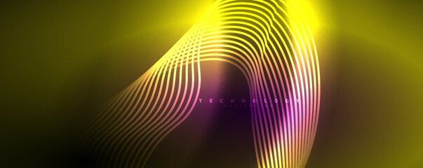 Shiny neon waves, dynamic electric motion, energy or speed concept. Vector illustration for wallpaper, banner, background, leaflet, catalog, cover, flyer