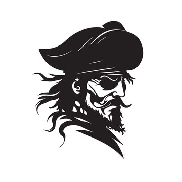 recommend clip art: Pirate head minimal modern icon. Simple black and white vector illustration of angry captain. Ship commandant. Logo design for bar or alcohol. Rum business identity. Mascot for adventure or sport team