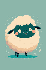 Sheep cartoon drawing. Vector illustration of cute cheerful farm animal. Isolated adorable baby mascot. Sweet fluffy agriculture livestock. Happy and fun mammal. Card or poster for birthday. Lamb goat