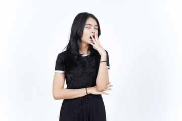Yawning Gesture Of Beautiful Asian Woman Isolated On White Background