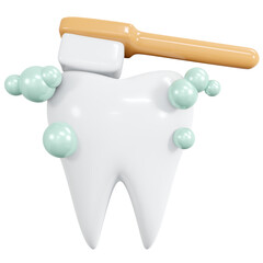 3D Rendering brushing tooth icon cartoon style isolated on white. 3D Render illustration.