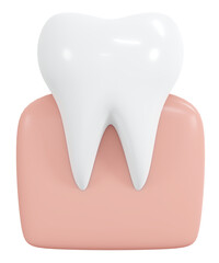 3D Rendering healthy tooth with gum icon cartoon style isolated on white. 3D Render illustration.