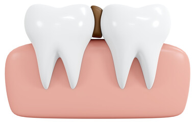 3D Rendering teeth with food stuck in between icon cartoon style isolated on white. 3D Render illustration.