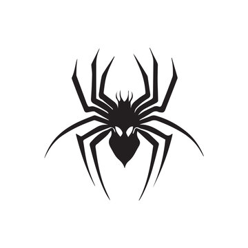Simple minimal spider vector icon. Isolated insect. Black and white silhouette of bug. Modern design of tarantula. Tattoo idea of poisonous dangerous scary animal. Pictogram element of creepy pest.