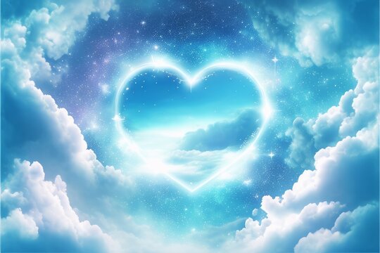 Light Blue Heart In Sky Cloud Valentines Day Celebration Wedding Concept Illustration