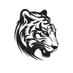 Tiger head minimal vector icon. Isolated predator illustration. Mascot silhouette of wild animal. Business and company logo. Sport team . Aggressive beast. Big cat. Tattoo ideas. Symbol of strength.