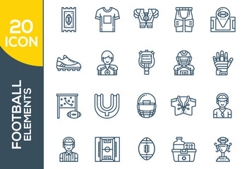 FOOTBALL ELEMENTS ICON SET DESIGN