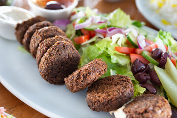 A view of a falafel entree.
