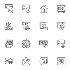 Cybersecurity line icons set