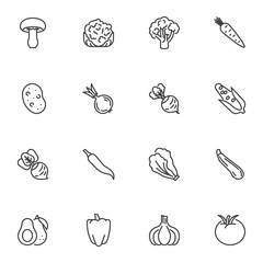 Vegetables line icons set
