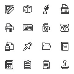 Office Stationery line icons set