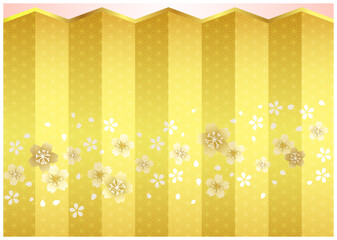 ノーマル版金の桜と麻の葉模様の金屏風背景ヨコ