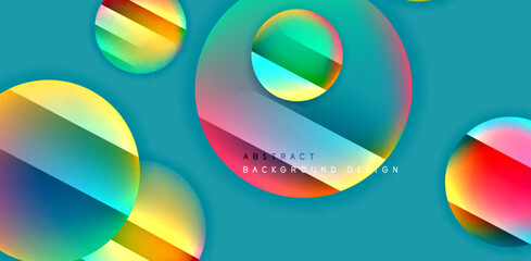 Colorful shiny and glossy circles abstract composition with light and shadow effects, geometric vector abstract background