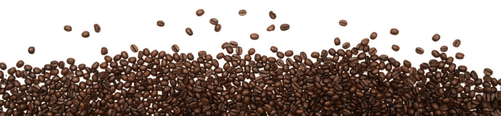 A pile of freshly roasted coffee beans. top view