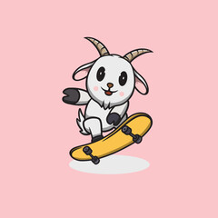 Cute Goat Skateboarder Cartoon Illustration